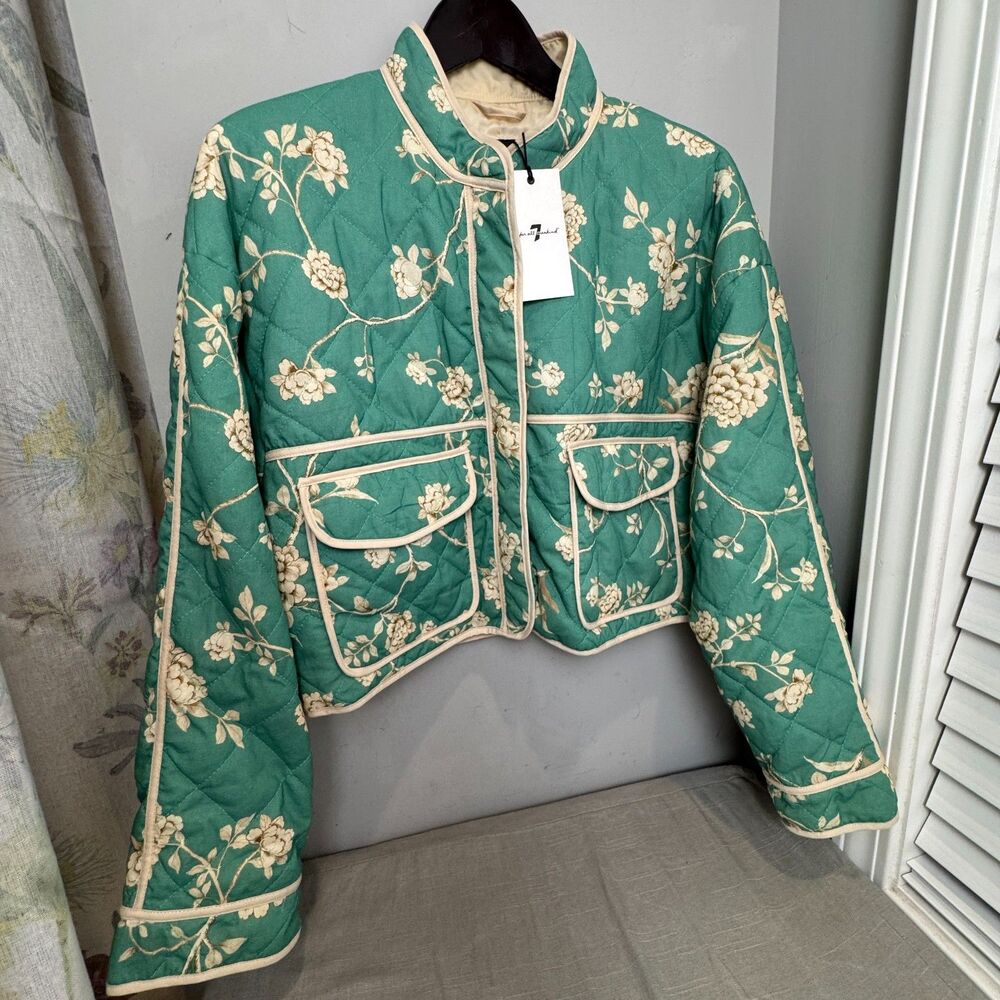 7 For All Mankind Women's Quilted Floral Jacket NWOT Mandarin Collar Fall